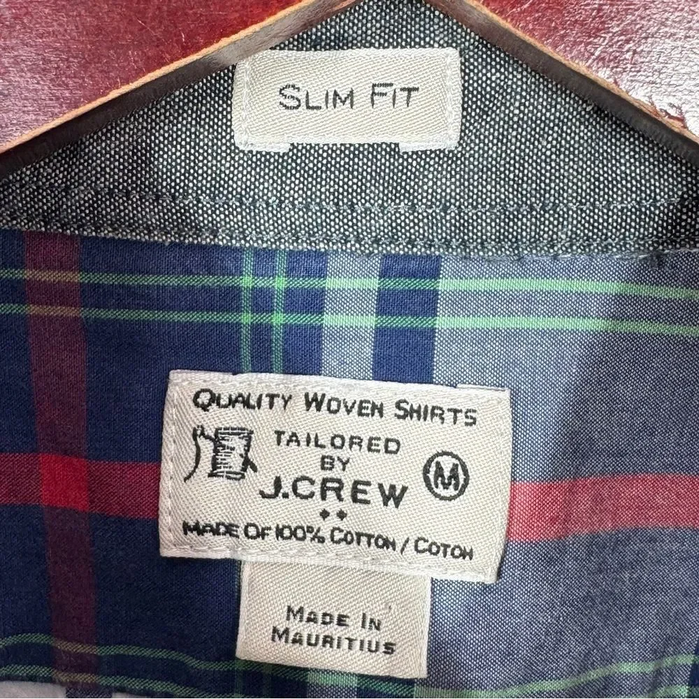 J. Crew Plaid Slim Fit Long Sleeve Button Down Shirt Blue Red Medium Preppy‎
